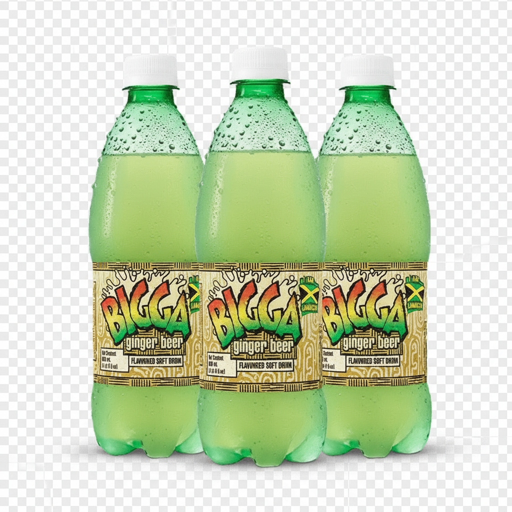 3 Bigga Ginger Beer Bottles - No Background