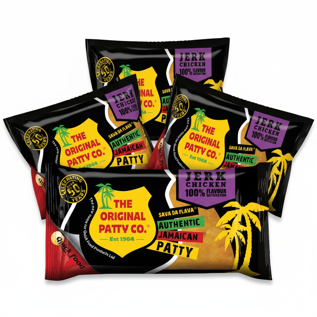 The Original Patty Co. Jerk Chicken Patty 4-Pack - 4 individually wrapped authentic Jamaican jerk chicken patties