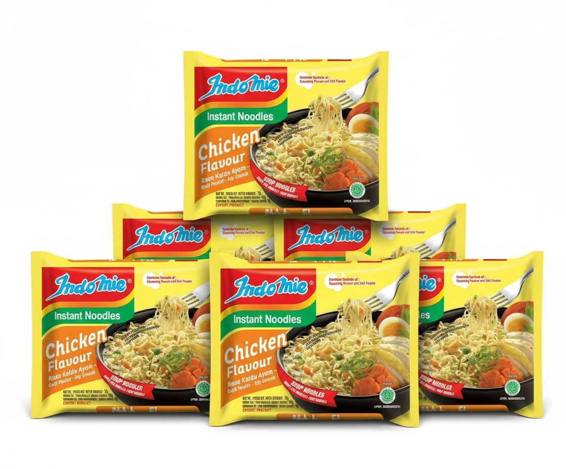Indomie Chicken Flavour Noodles - 5 Pack White Background